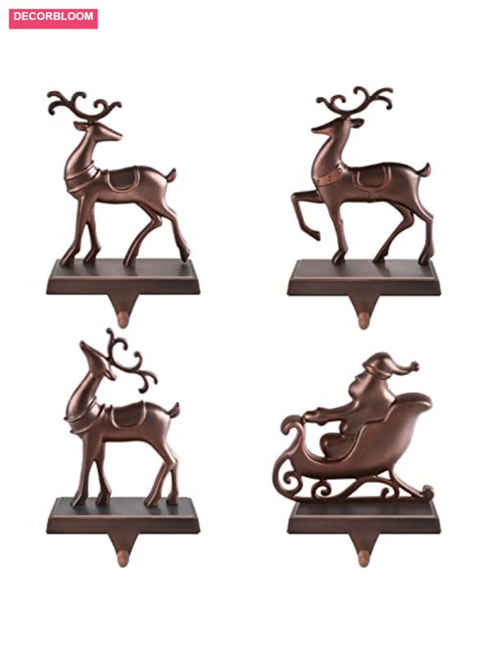 Set of 4 Christmas Stocking Holders Metal Santa Reindeer Hooks